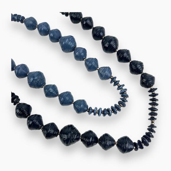 Necklace Blue Paper Beads Extra Long 82" Endless Boho Artistic Fashion Statement - Picture 3 of 9